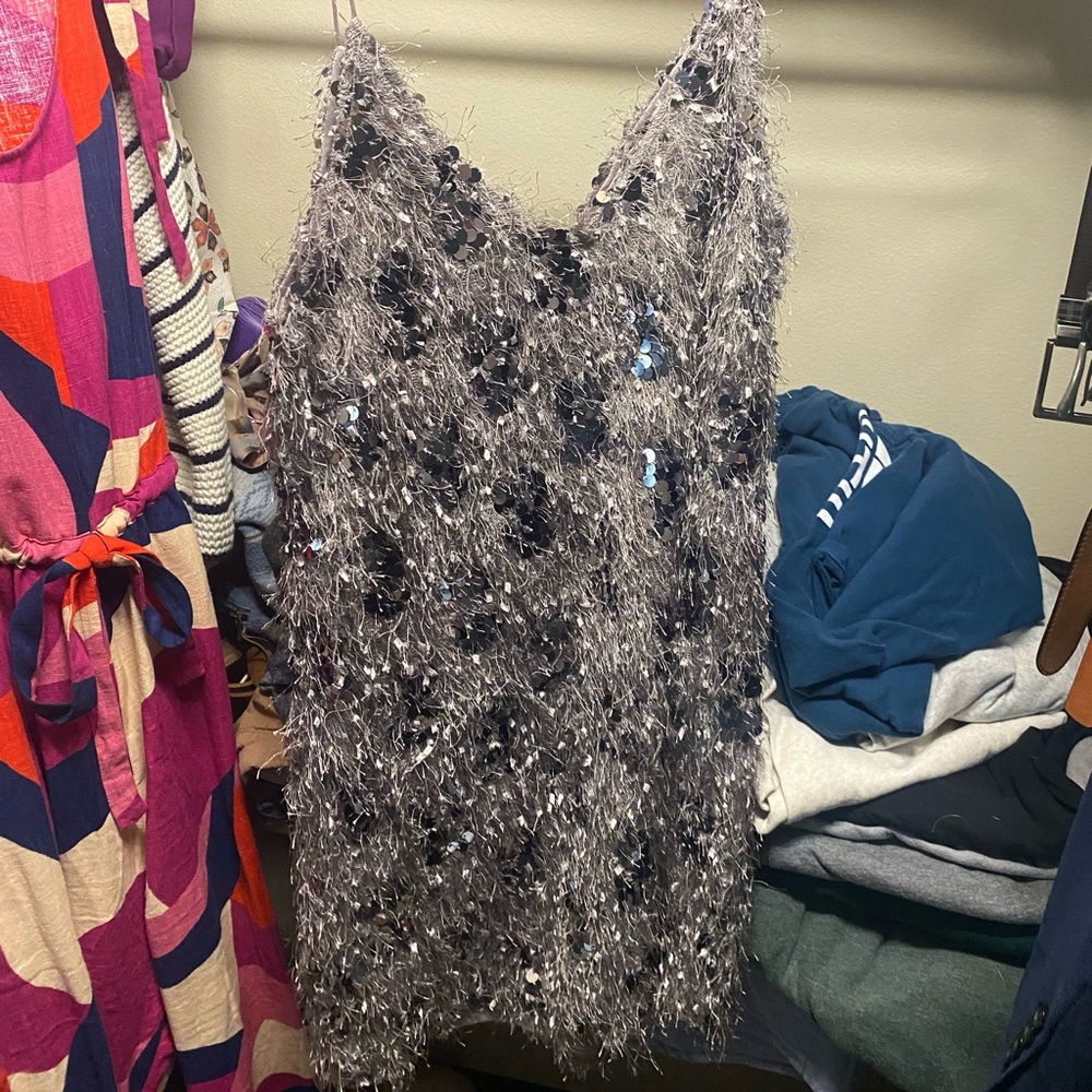 Lulu sequin mini dress purple silver